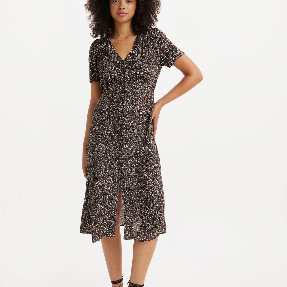 Levi's Floral Button-Down V-Nack Sarina Midi Dress - French Vintage Vibes